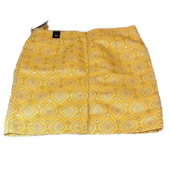 Amanda Chelsea Womens SZ 14 A-Line Skirt NWT Yellow Chevron Brocade Career Zips - Picture 2 of 11